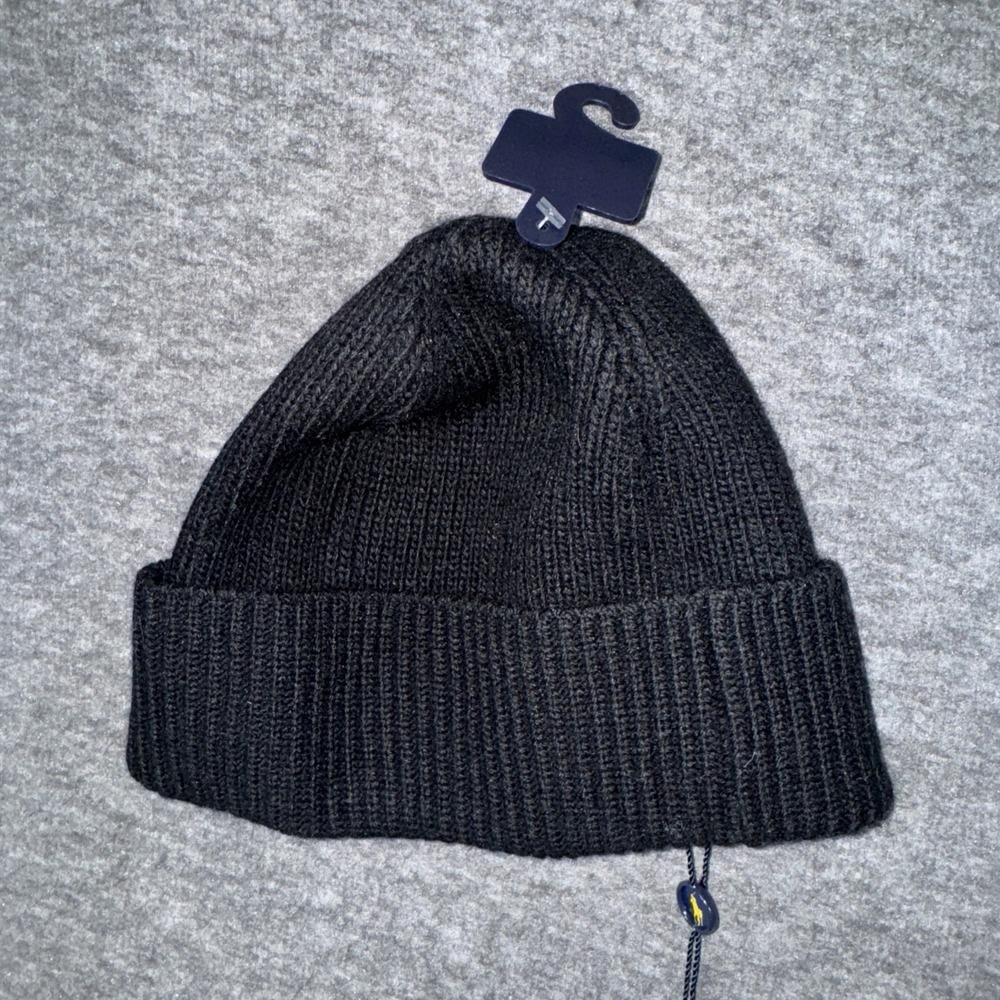 Polo Ralph Lauren Holiday Tartan Bear Embroider Rib Beanie Wool Blend Black NEW - Picture 4 of 6